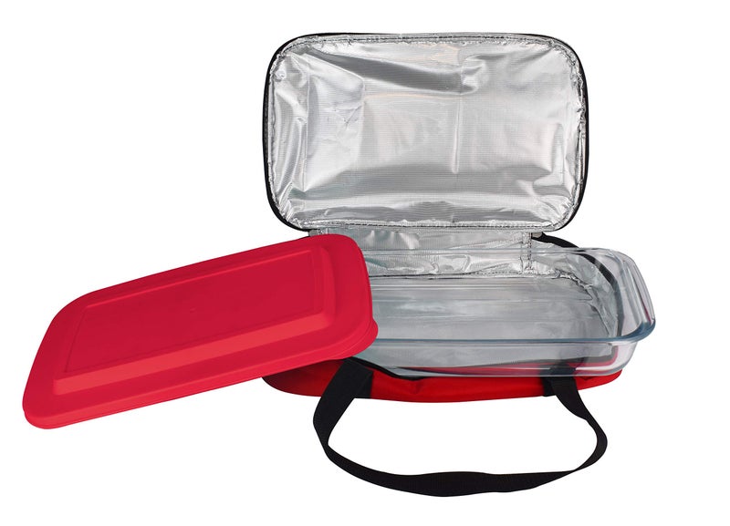 Le Regalo HW1236 Glass Casserole with Insulated Bag, Ideal for Picnic, Potluck, Hiking & Beach Trip-Retains Hot and Cold Temperature of Food, Overall12 "x 7.5"x2 "- Red - Image 5